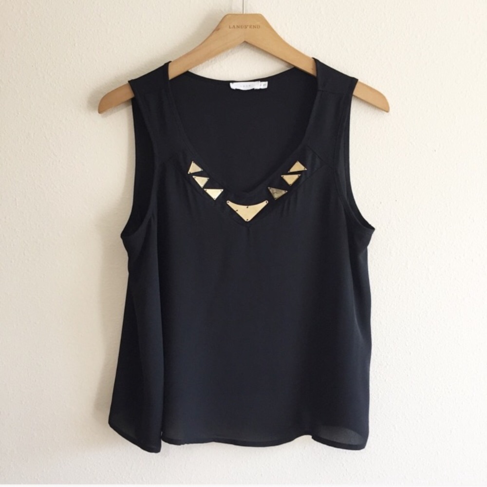 Nordstrom Lush Tank Top Sheer Embellished Gold Triangle Hardware Flowy Women’s M